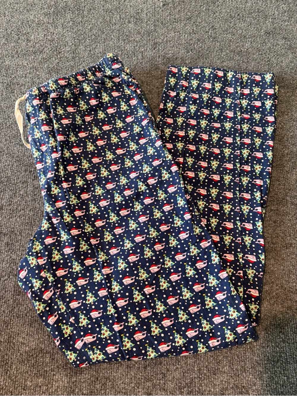 Vineyard Vines Navy Kids Holiday Pajama Pants with Santa and Trees